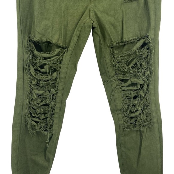 Fashion Nova Women’s Green Fray What You Mean Distressed  Flare Leg Jeans Size 9 - Picture 5 of 9